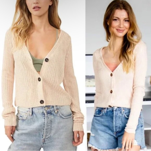 Free People Cream Ribbed Cardigan - Picture 2 of 8